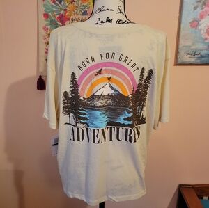 Rebellious One Cream Rainbow Graphic Juniors Cropped Boxy Graphic Tee, NWT, XL